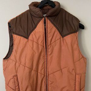 Vintage Copper Mountain Puffer Vest Western Style Lg 70’s Orange & Brown Cowboy